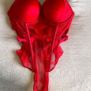 Victoria's Secret Fiery Red Lace Bodysuit